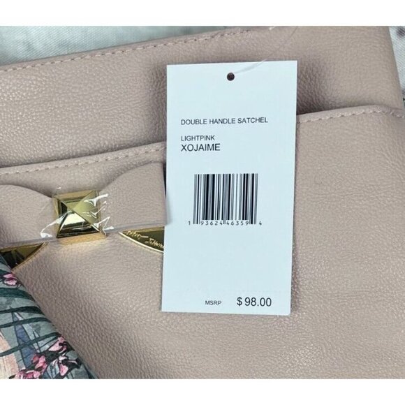 Betsey Johnson Pink Textured Zip Top Contrast Floral Dual Handle Satchel Handbag - Picture 8 of 8